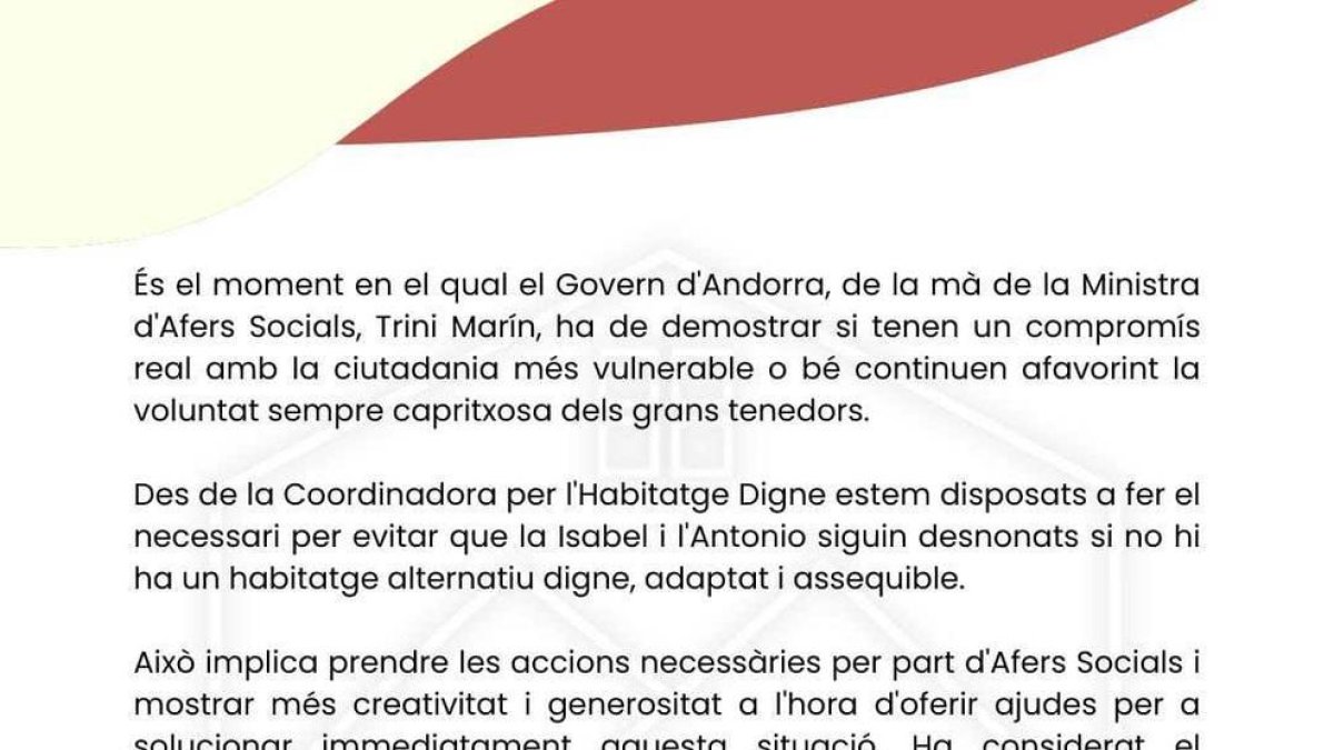 Comunicat de la coordinadora per un habitatge digne