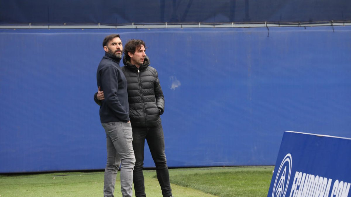 Eder Sarabia i Jaume Nogués, després del partit contra el Leganés.