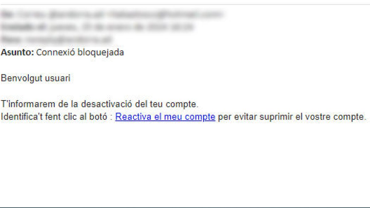 Missatge suplantant a Andorra Telecom