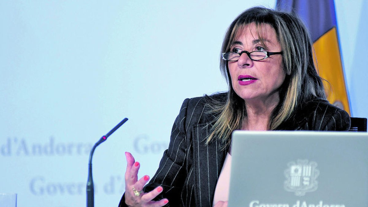 La ministra Marsol a la roda de premsa d'ahir.