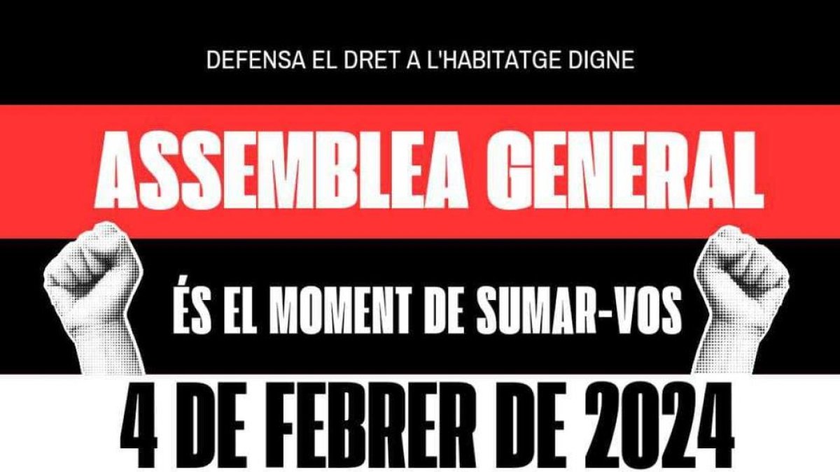 Cartell de la primera assemblea general de la coordinadora per l'habitage