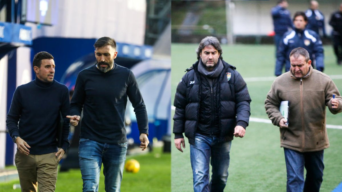 Eder Sarabia i el seu ajudant, Jon López, i a la dreta, Justo Ruiz i Jesús Lucendo.