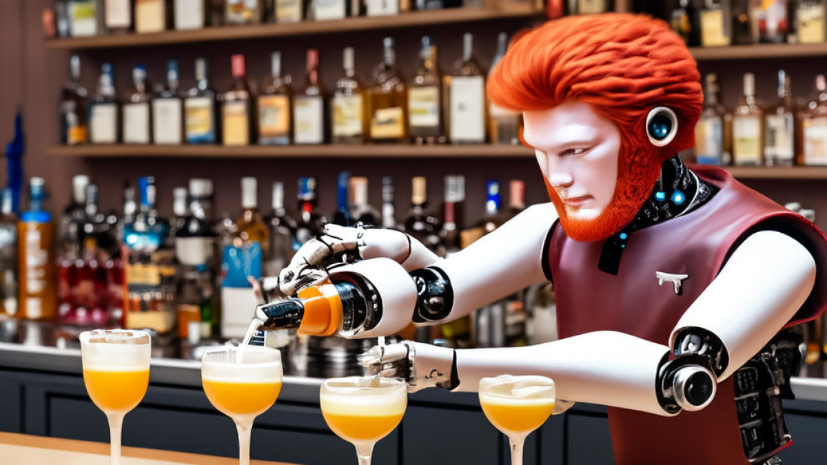 Un cambrer servint una copa, imatge feta amb IA.