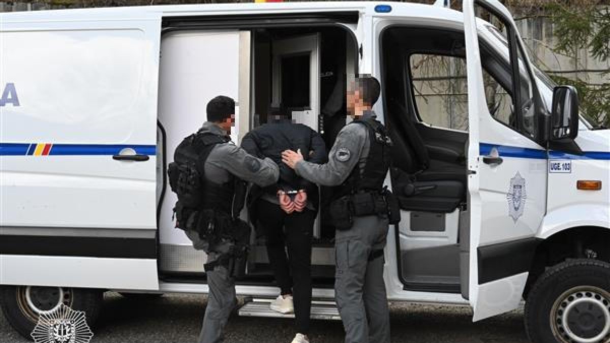 Els agents carregant al detingut al furgó