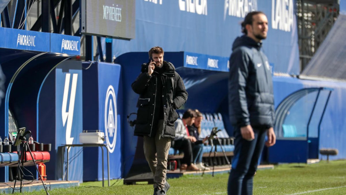 Gerard Piqué, a l'Estadi Nacional, abans de la recent victòria contra el Mirandés.