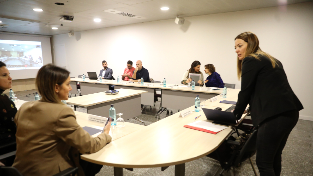 La ministra Helena Mas en una reunió amb representants dels col·lectius sanitaris.