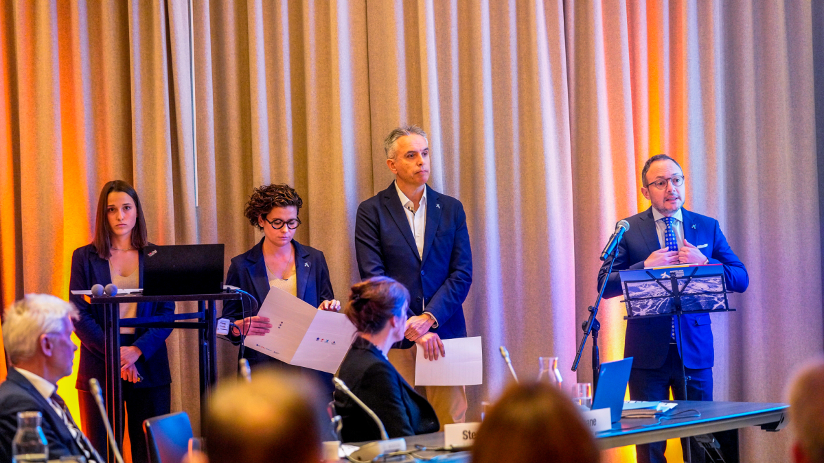 El cap de Govern, Xavier Espot, en un moment de l’exposició de la candidatura a Reykjavík.