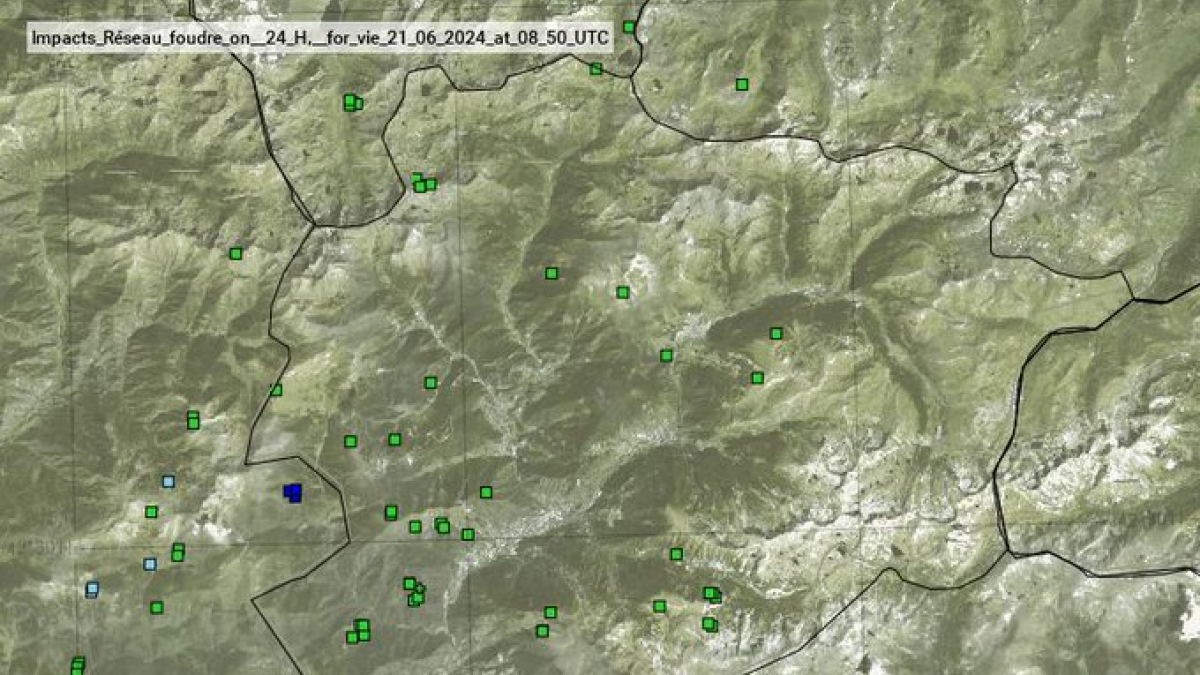 Mapa dels impactes de llamps caiguts ahir