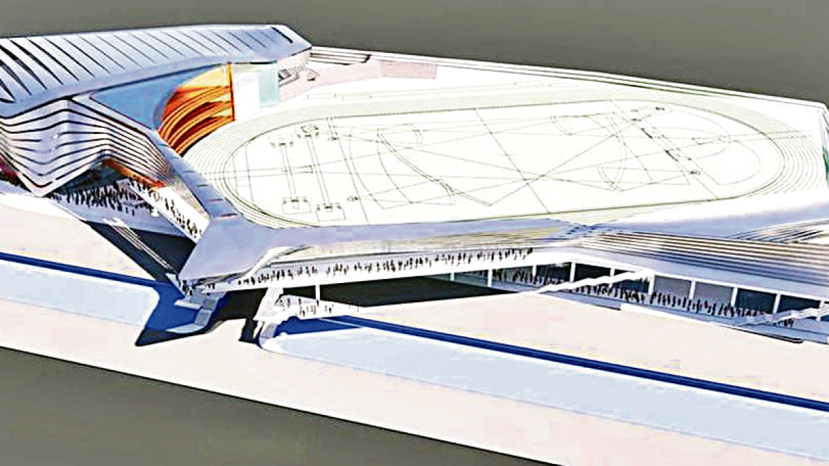 Simulació del projecte, amb el recinte multiús i l’Estadi Comunal.