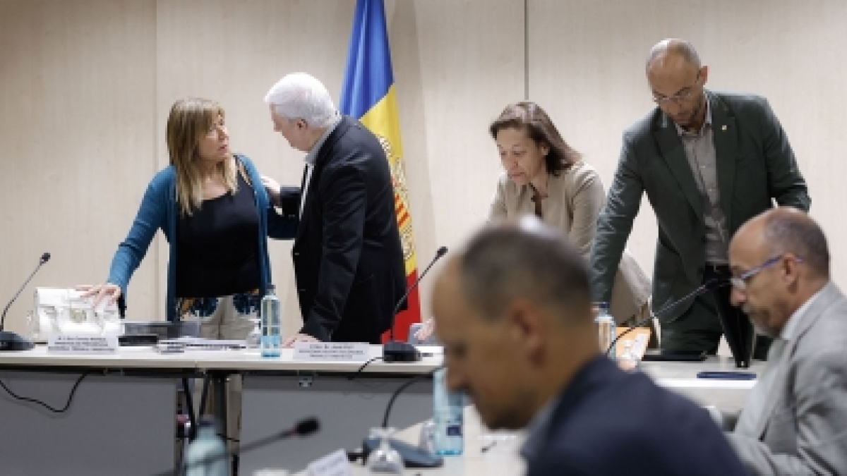 Conxita Marsol iGerard Cadena durant les declaracions posteriors a la reunió del consell econòmic i social.