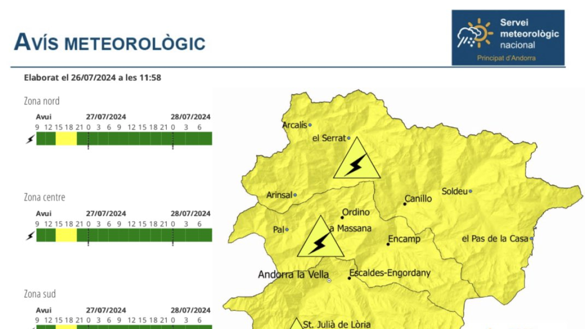 Avís groc per tempestes durant la tarda-vespre
