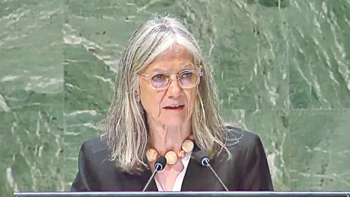 Elisenda Vives en una intervenció a l’ONU.
