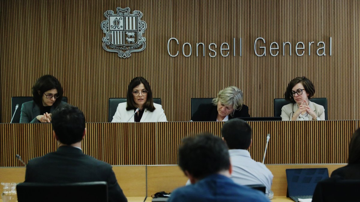 La ministra Imma Tor durant la roda de premsa del Consell General