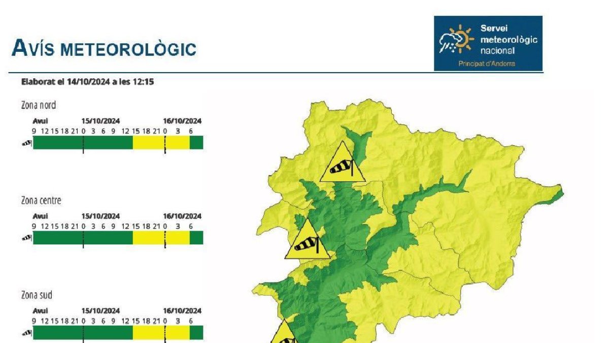 Avís groc per ventades acompanyades de precipitacions