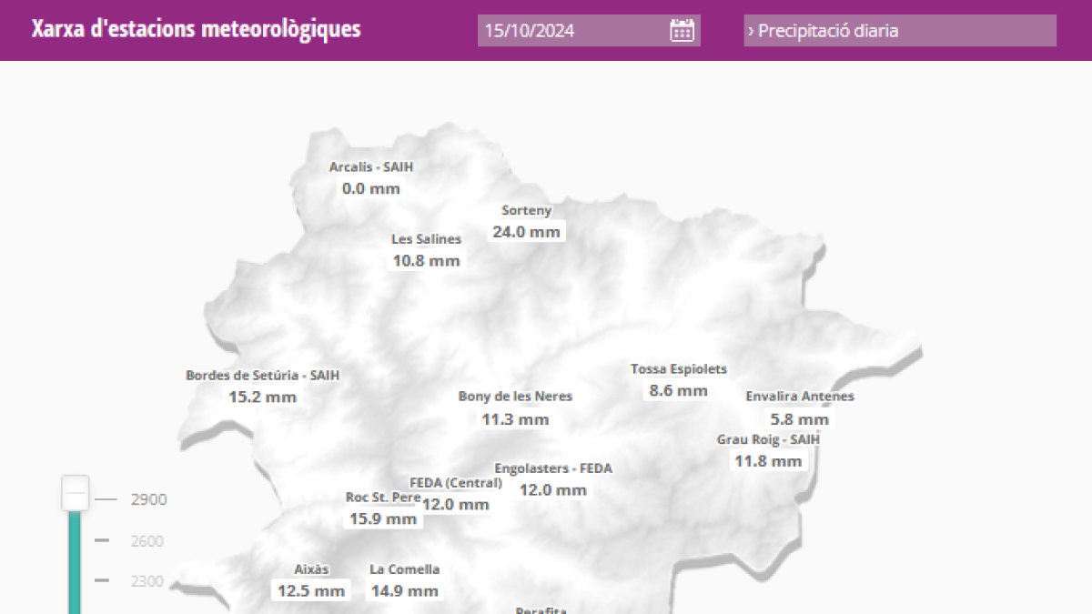 Pluges recollides en les últimes hores a les estacions d'Andorra