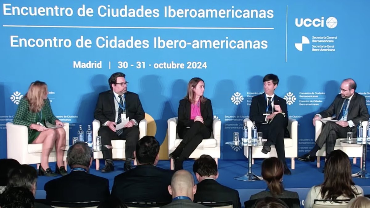 El cònsol major d'Andorra la Vella, Sergi González, durant la seva intervenció al 'Primer Encuentro de Ciudades Iberoamericanas'.