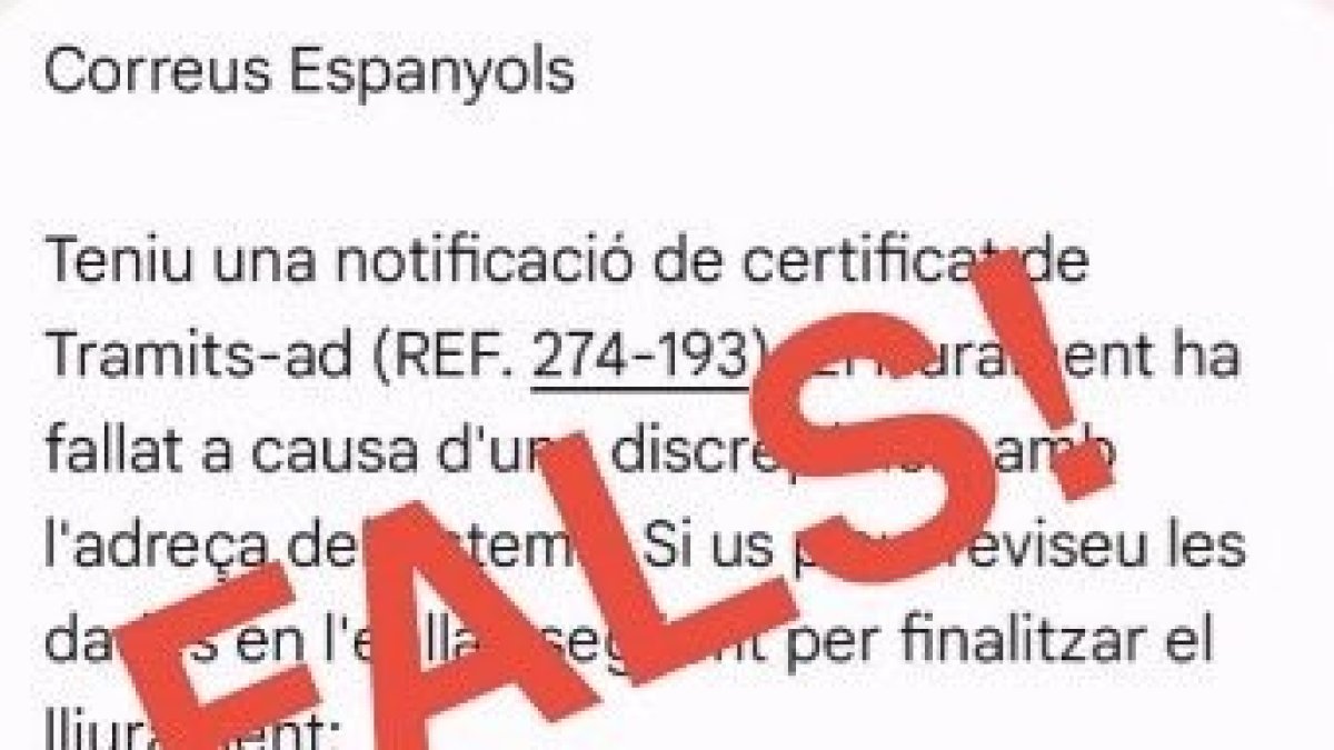 El missatge fraudulent que està arribant de manera massiva