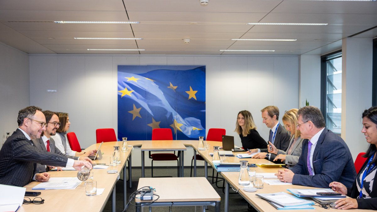 Xavier Espot i Maroš Šefčovič en la reunió d'avui a Brussel·les