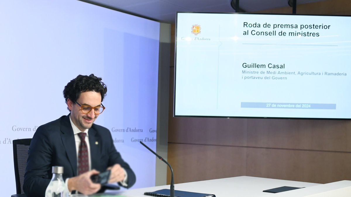 Guillem Casal en la roda de premsa de consell de ministres avui
