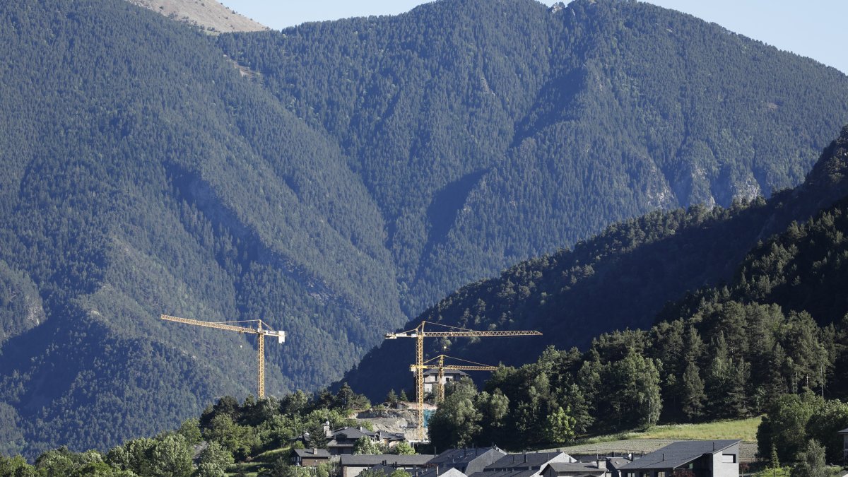 Grues per aixecar nous edificis de pisos.