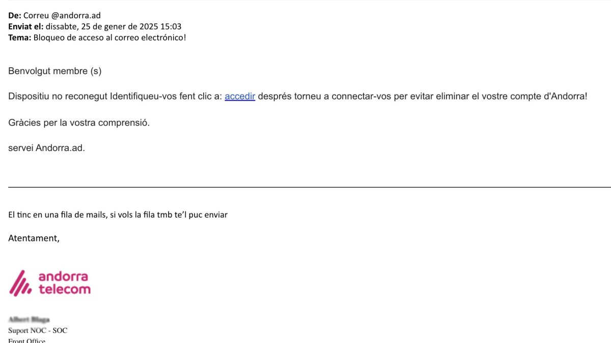 El correu fraudulent suplantant la identitat de la parapública