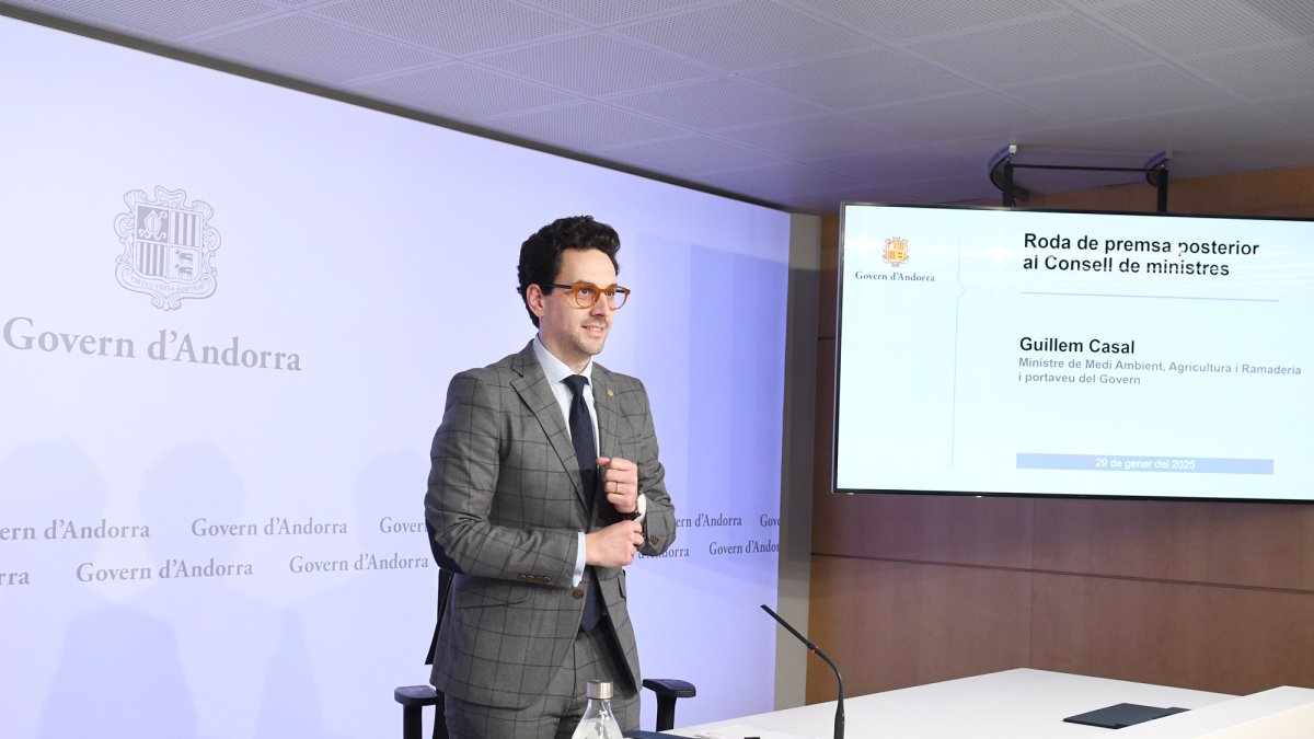 El ministre Guillem Casal durant la roda de premsa d'aquesta tarda
