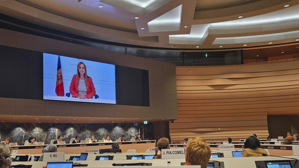 Mariona Cadena durant el seu discurs en el debat a l'ONU
