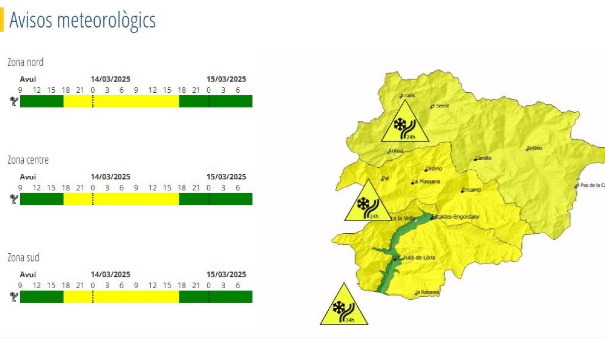 Avís groc per nevades activat a partir de les sis d'aquesta tarda