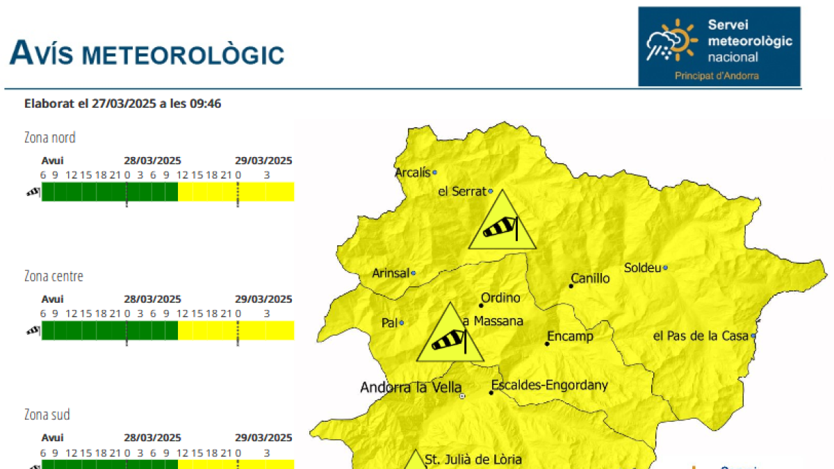 Avís groc per fort vent demà