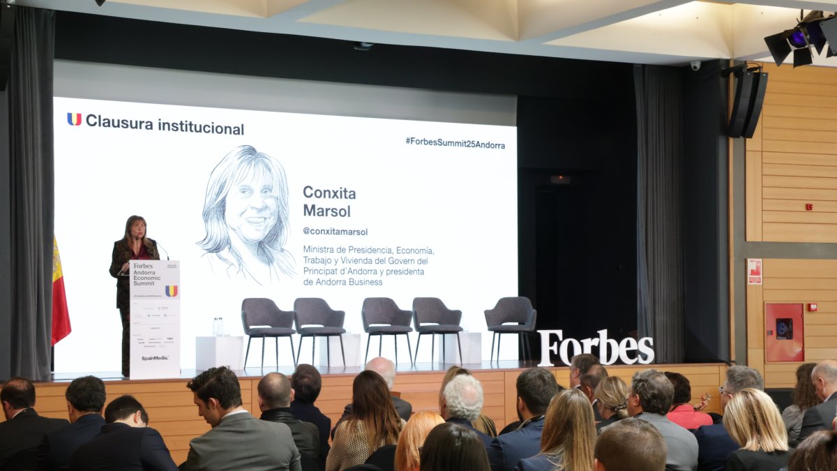 La ministra de Presidència, Economia, Treball i Habitatge, Conxita Marsol, durant el discurs de clausura del Forbes Andorra Economic Summit.