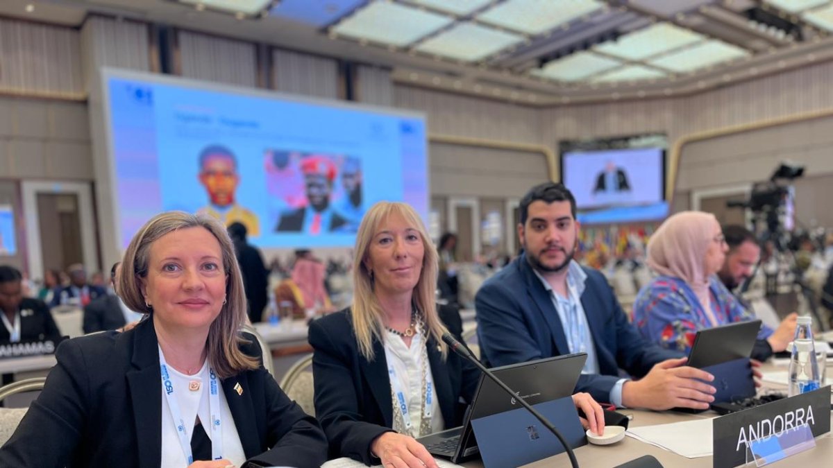 La delegació del Consell General, formada per Maria Àngels Aché, Sandra Codina i Pere Baró, a la Unió Interparlamentària.