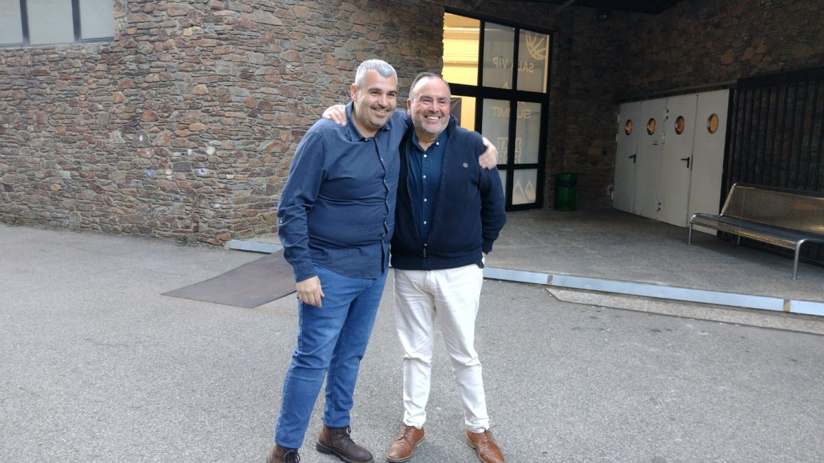 Gerard Giménez i Felip Gallardo, ahir abans de l’assemblea de socis.