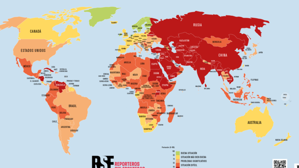 Mapa mundial del rànquing de llibertat de premsa.