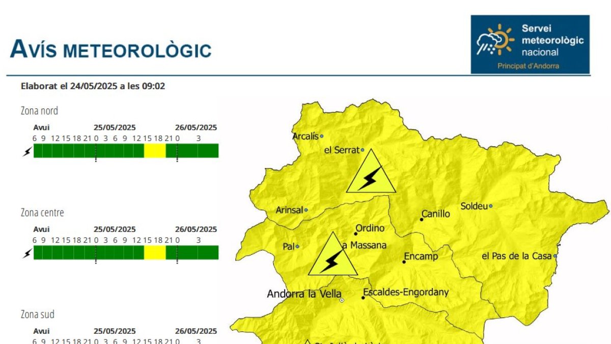 El mapa de l'avís groc