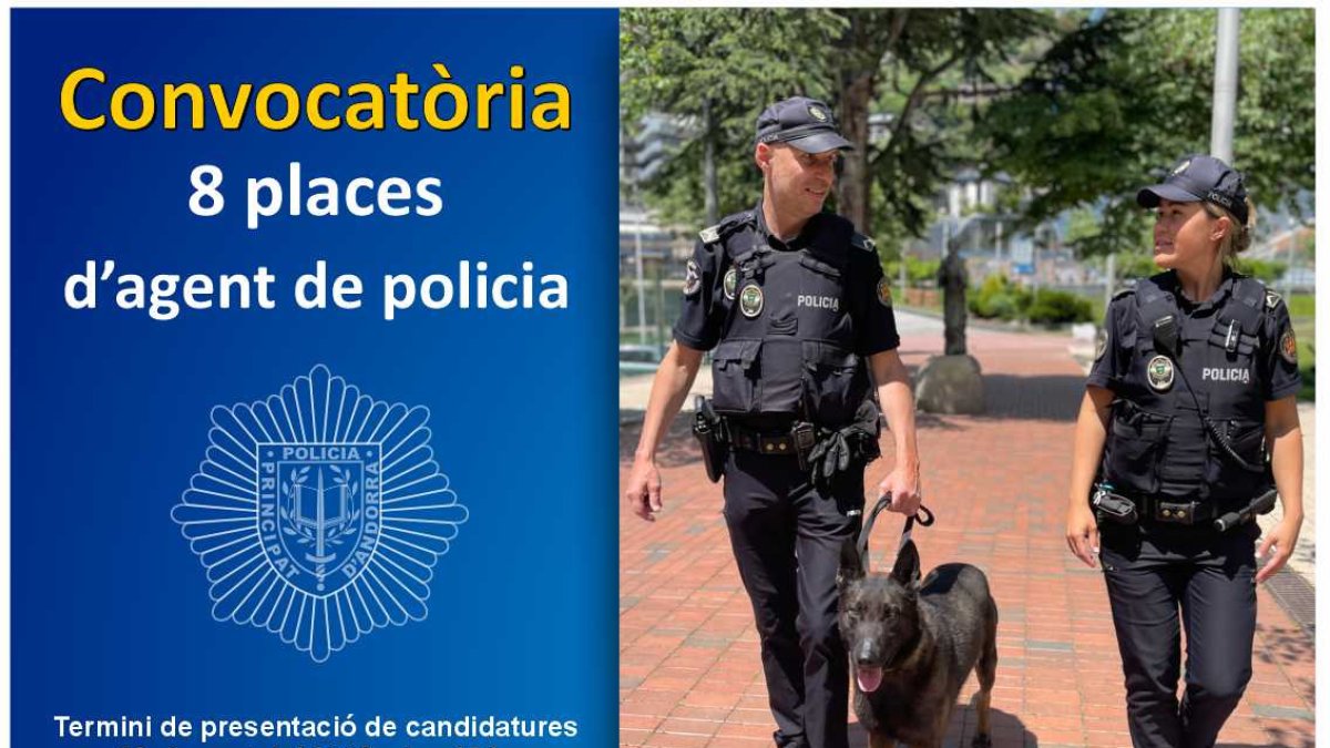 Convocatòria per cobrir vuit places d'agent de policia.