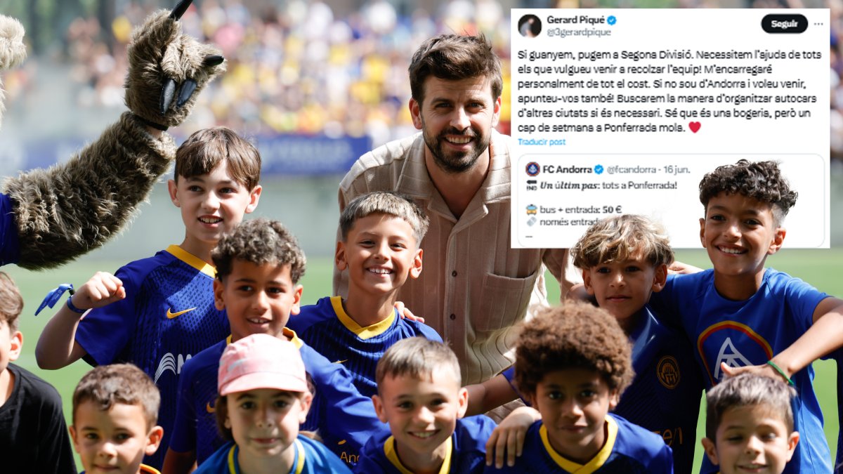 Gerard Piqué, diumenge amb les nens de la base, i una captura de la seva piulada.