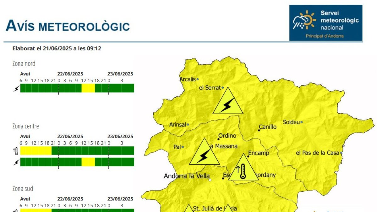 Alerta groga per tempestes demà