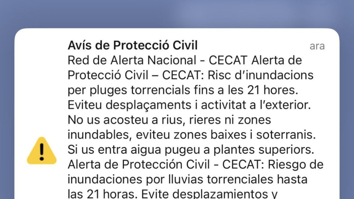 L'avís que ha arribat a Catalunya