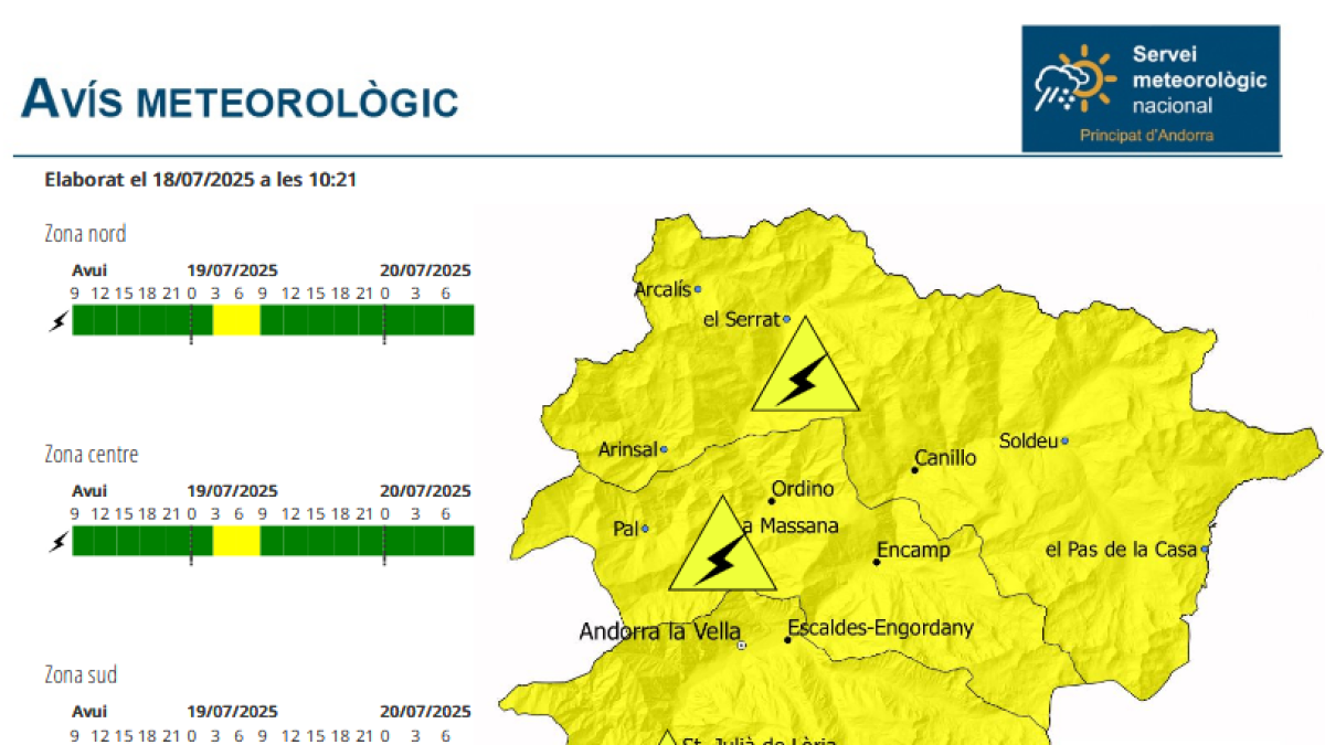 Avís groc per ruixats tempestuosos durant la matinada.