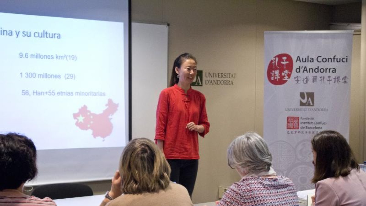 Una classe de xinès a la Universitat d'Andorra.