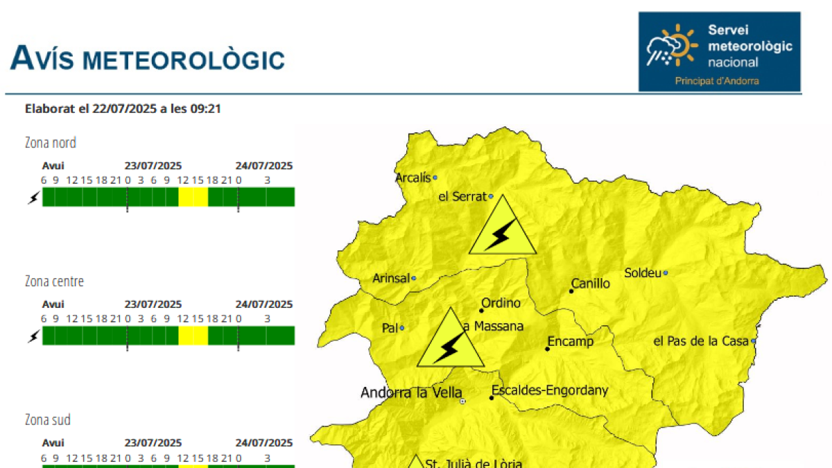 Avís groc per a demà a la tarda.