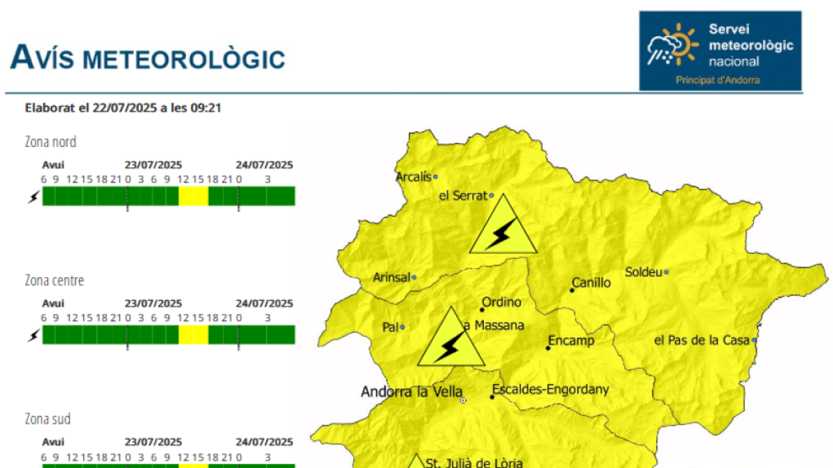 Avís groc per avui a la tarda.