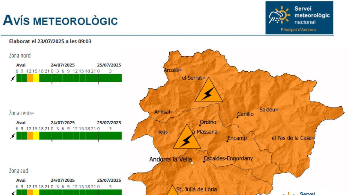 Avís taronja per tempestes especialment intenses entre les 12 i les 15 hores