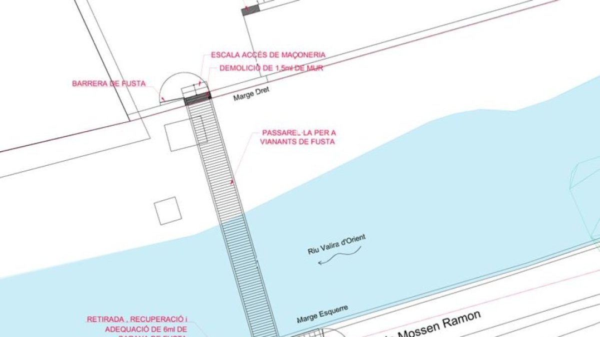 Plànol de la futura passarel·la al Prat del Riu.