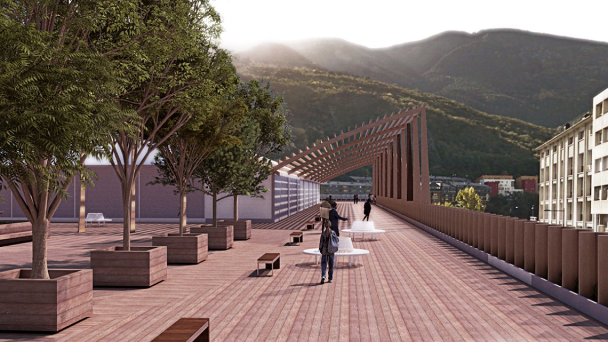 Aspecte de com podria ser la nova connexió entre Prat de la Creu i el passeig del riu.