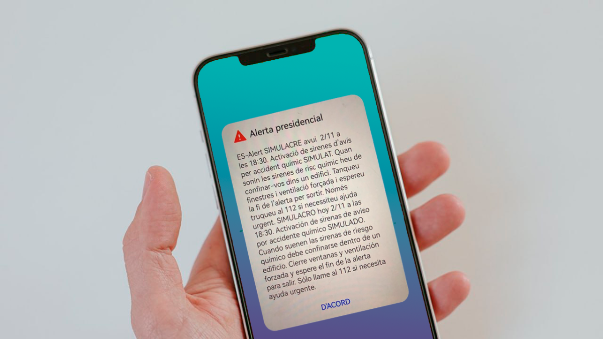 Un missatge de prova enviat per la Generalitat als dispositius mòbils.