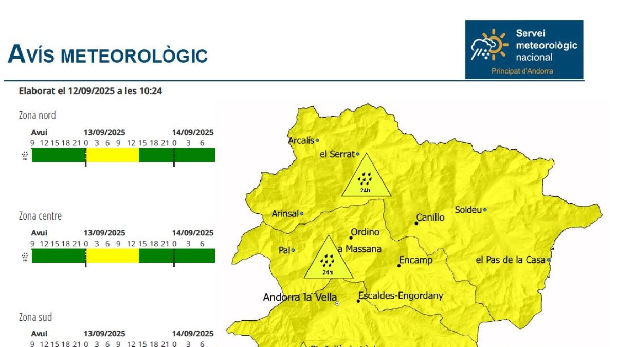 Avís groc per grans acumulacions de pluja demà