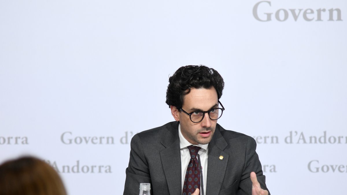 El ministre portaveu Guillem Casal en la roda de premsa d'aquesta tarda