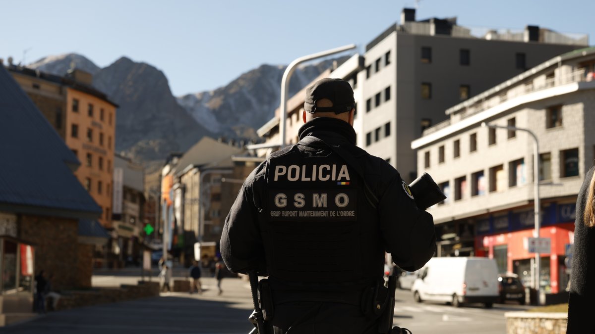 Un agent de policia en un control al Pas de la Casa.