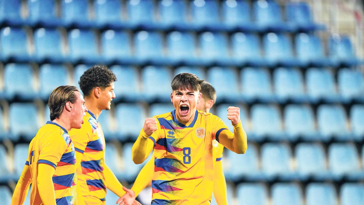 Hugo Ferreira celebra el segon gol, ahir.
